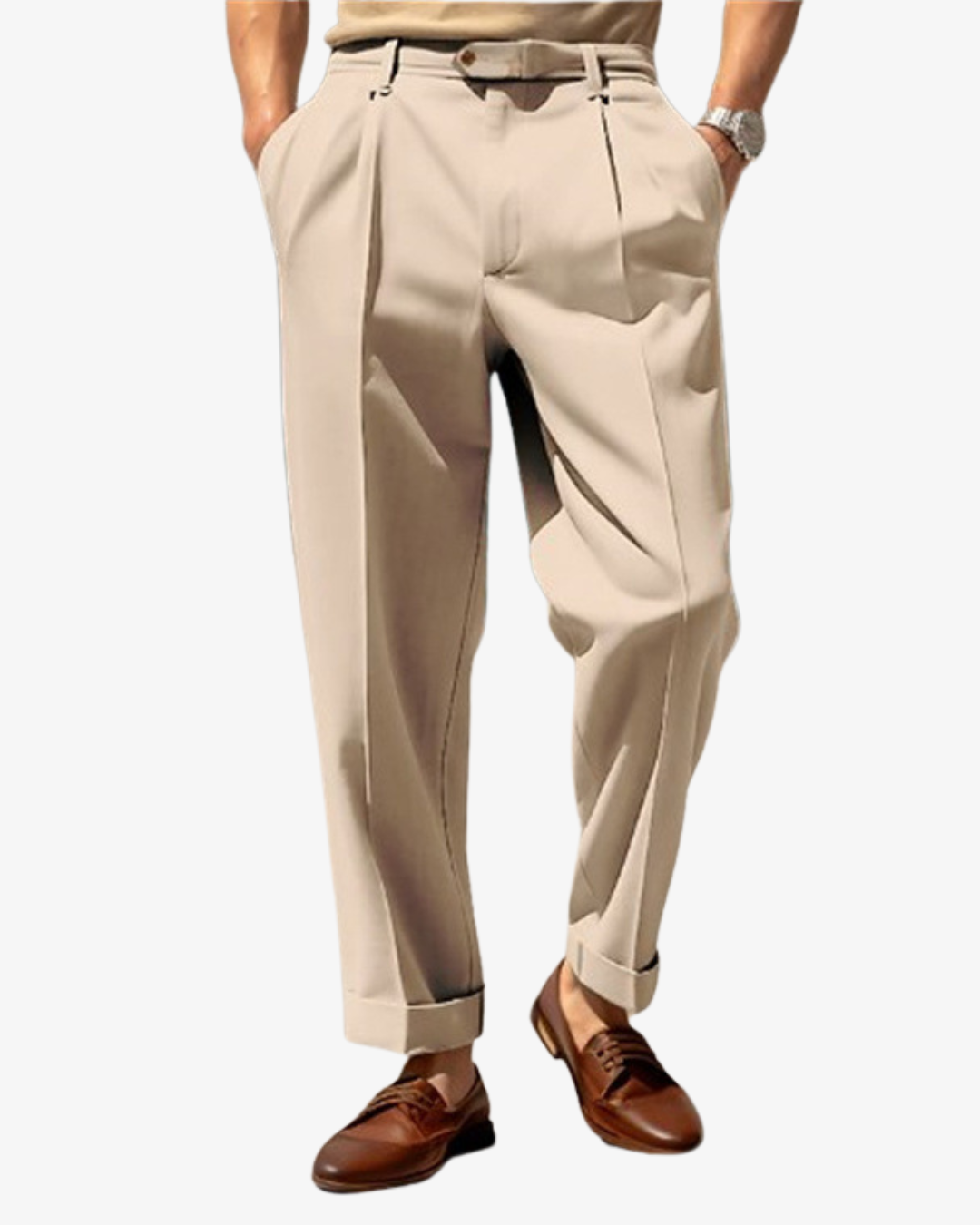Pantalon homme droit à pinces et revers