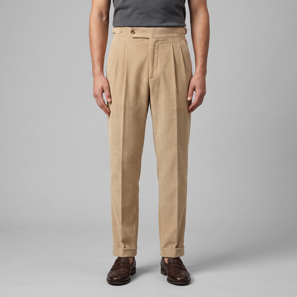 Pantalon homme en velours côtelé à plis