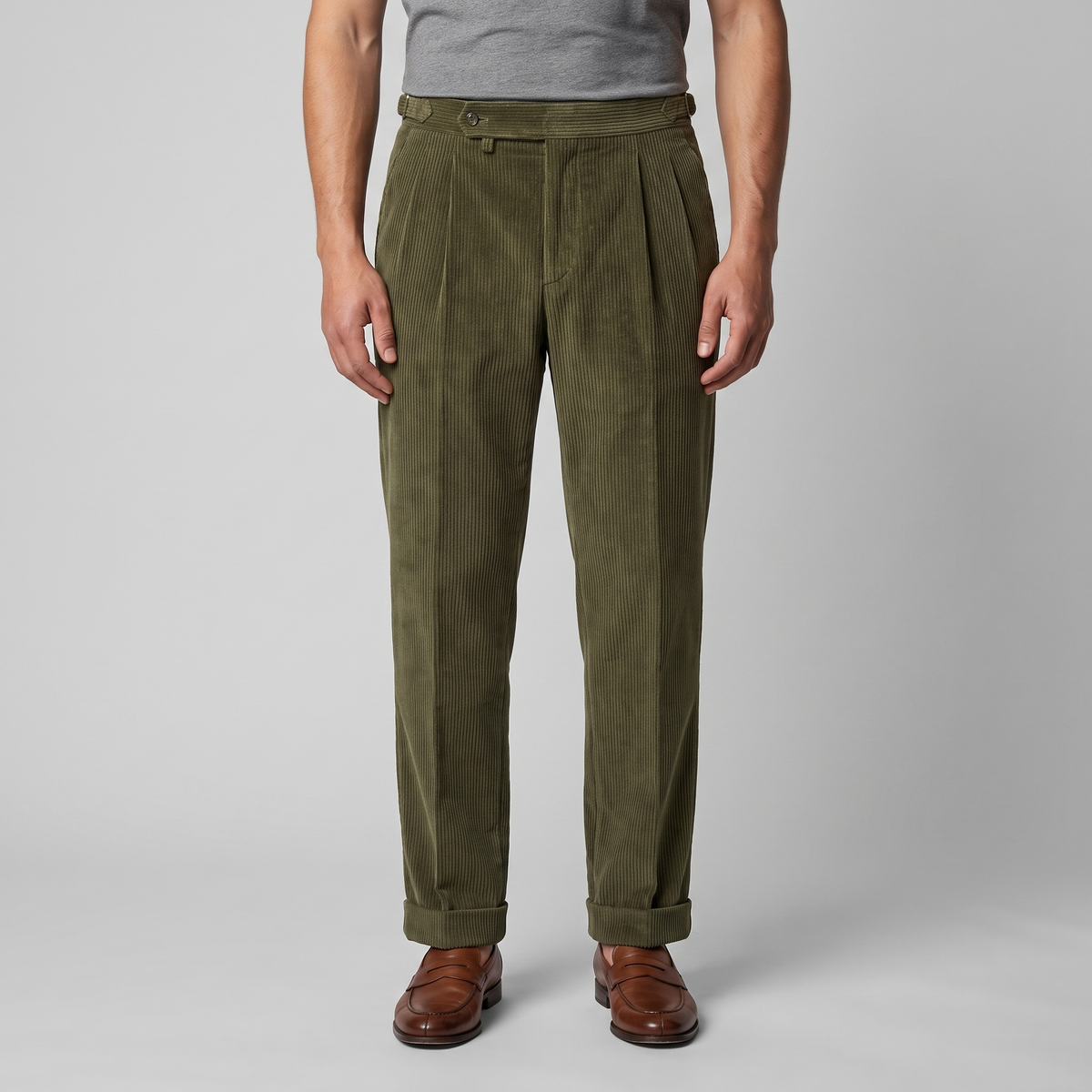 Pantalon homme en velours côtelé à plis
