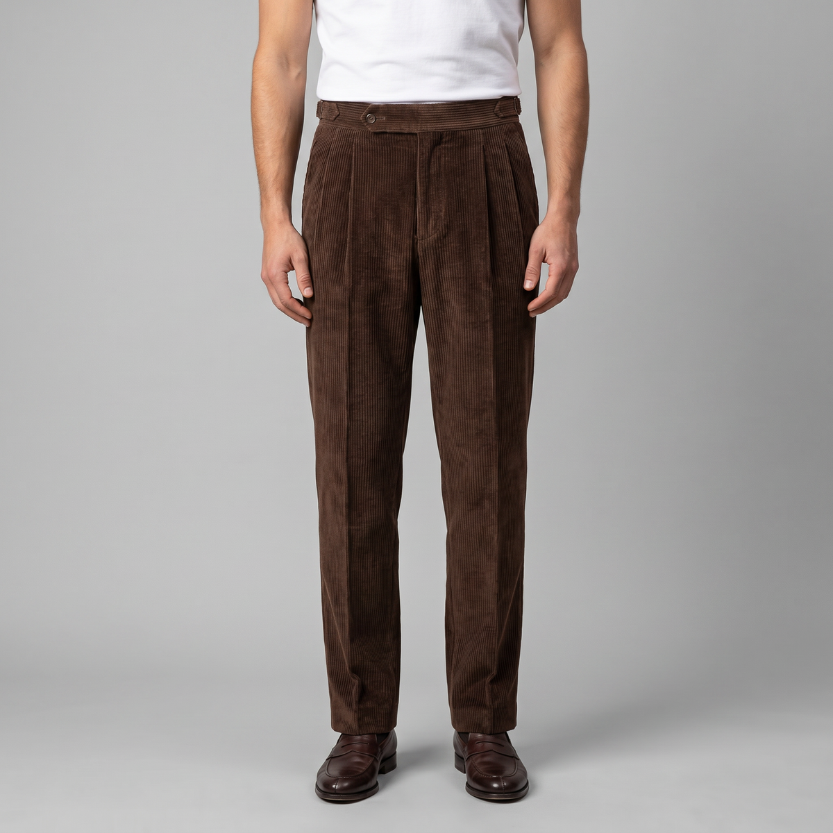 Pantalon homme en velours côtelé à plis