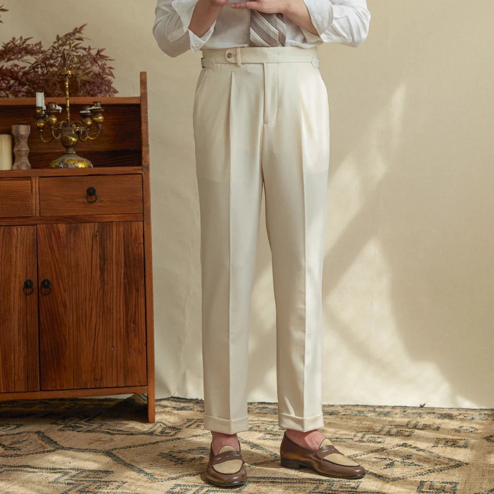 Pantalon homme habillé à pinces taille haute