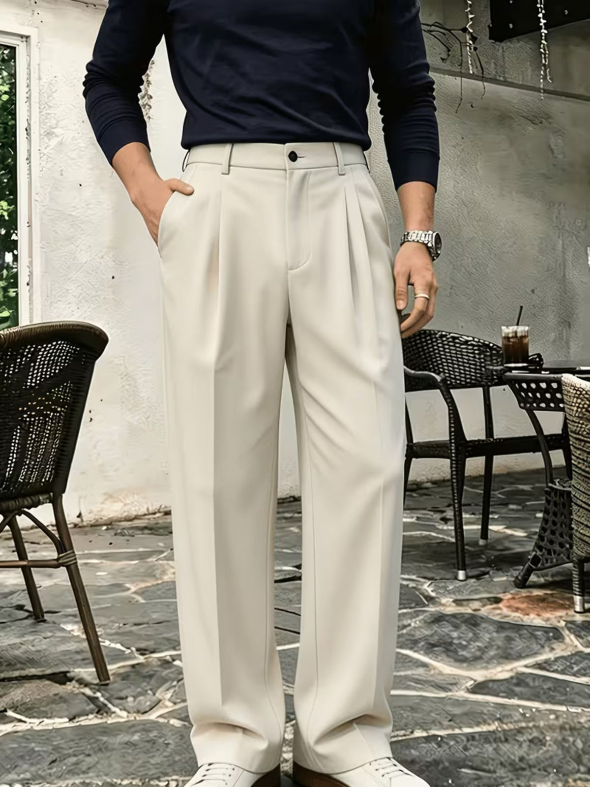 Pantalon homme large à pinces taille haute