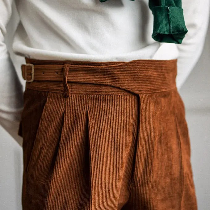 Pantalon homme velours côtelé à plis
