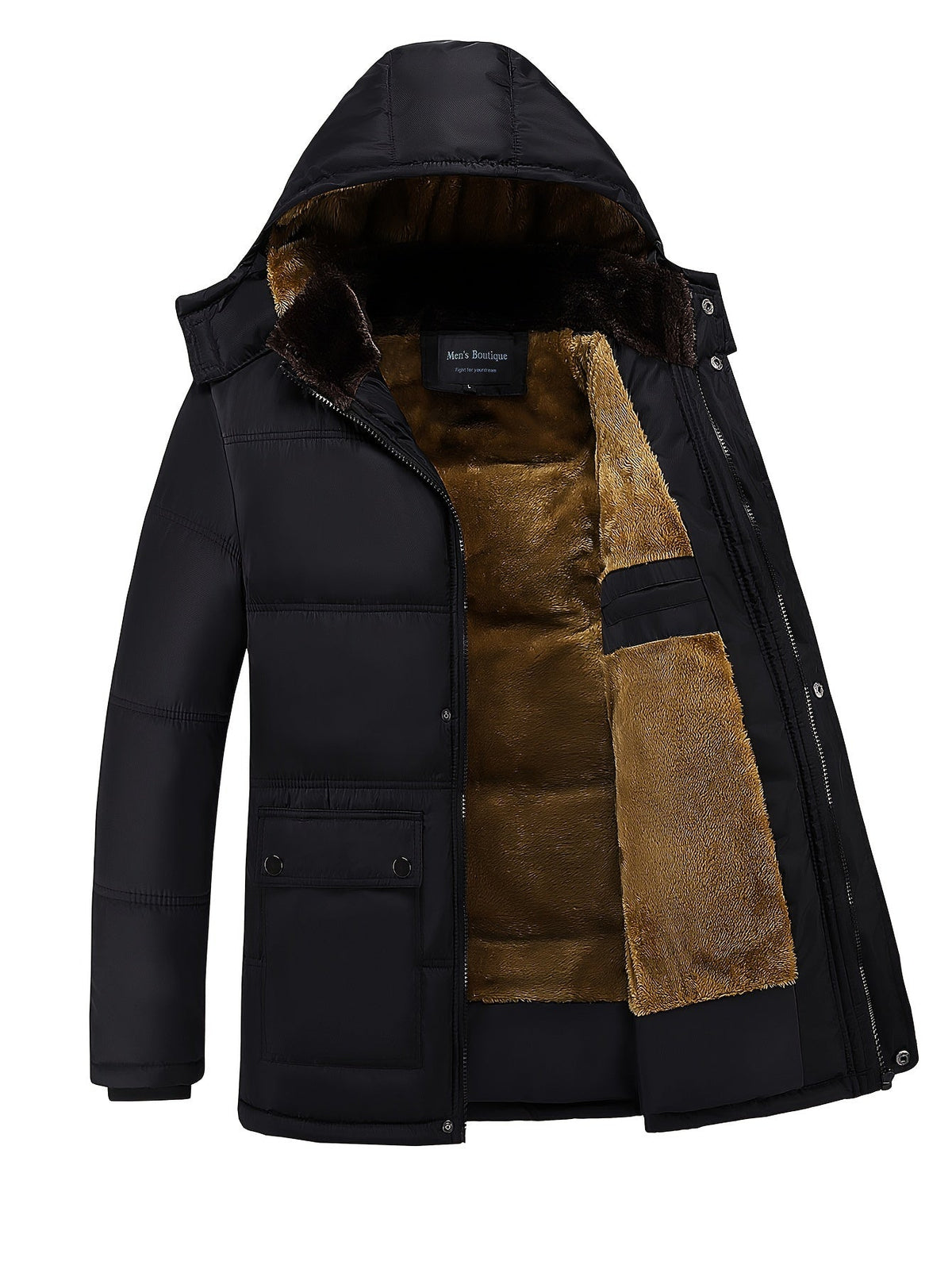 Parka homme fourrure synthétique à capuche zippée