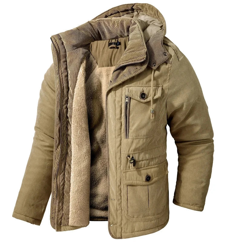 Parka homme toile fourrure synthétique à capuche zippée