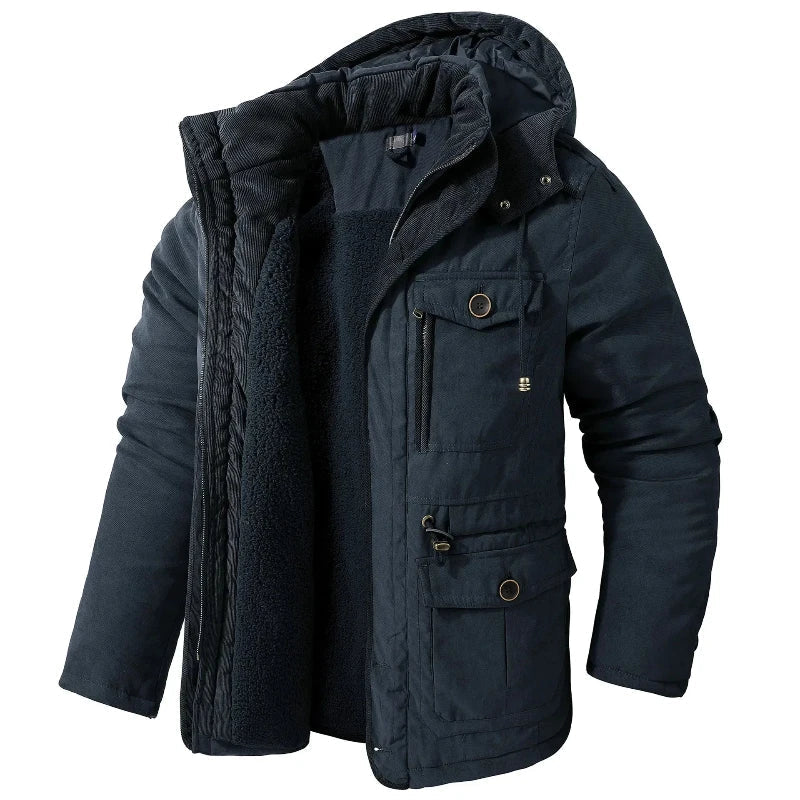 Parka homme toile fourrure synthétique à capuche zippée