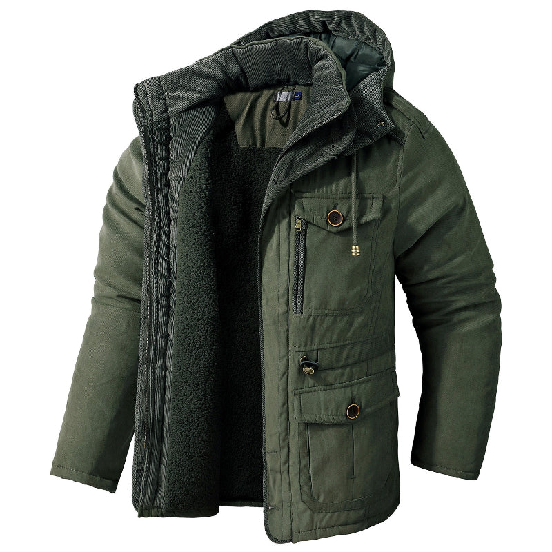 Parka homme toile fourrure synthétique à capuche zippée