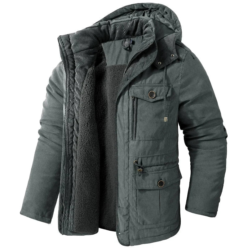 Parka homme toile fourrure synthétique à capuche zippée