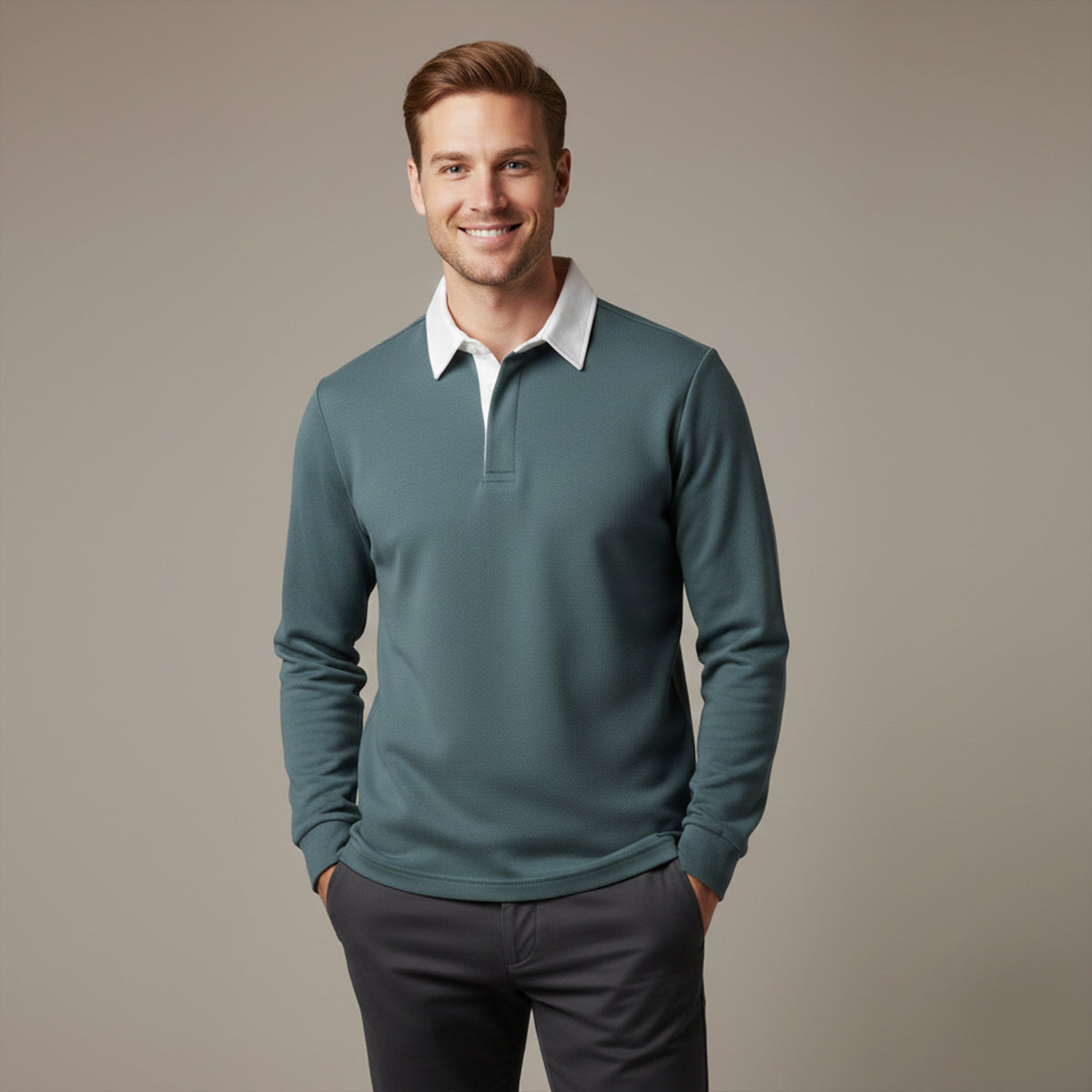 Polo homme à col contrasté manches longues