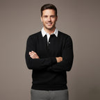 Polo homme à col contrasté manches longues