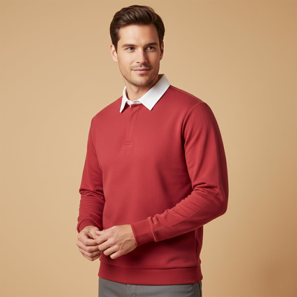 Polo homme à col contrasté manches longues