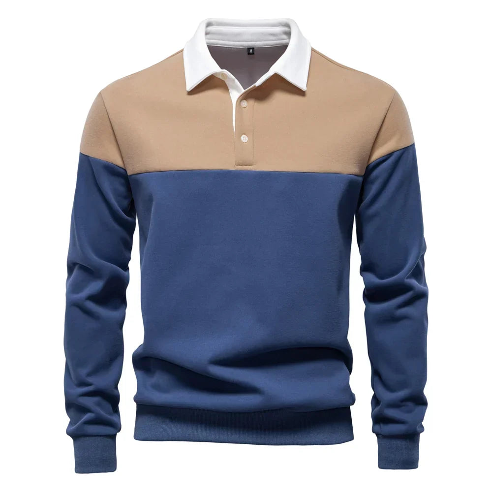 Polo homme à manches longues bicolore