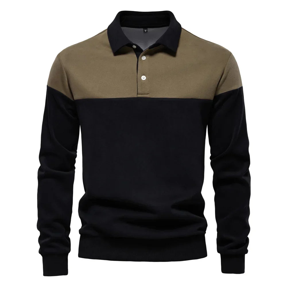 Polo homme à manches longues bicolore