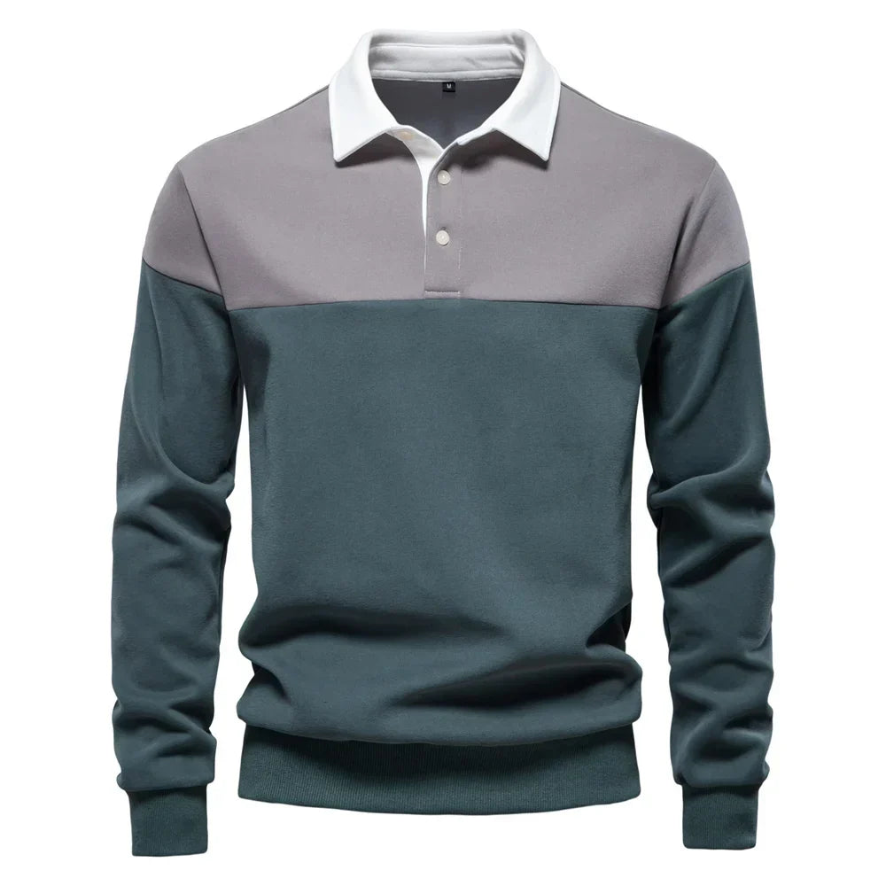 Polo homme à manches longues bicolore