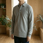Polo homme piqué boutonné manches longues