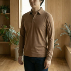 Polo homme piqué boutonné manches longues