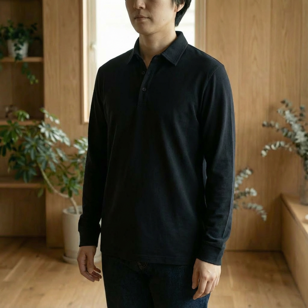 Polo homme piqué boutonné manches longues
