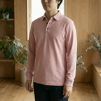 Polo homme piqué boutonné manches longues