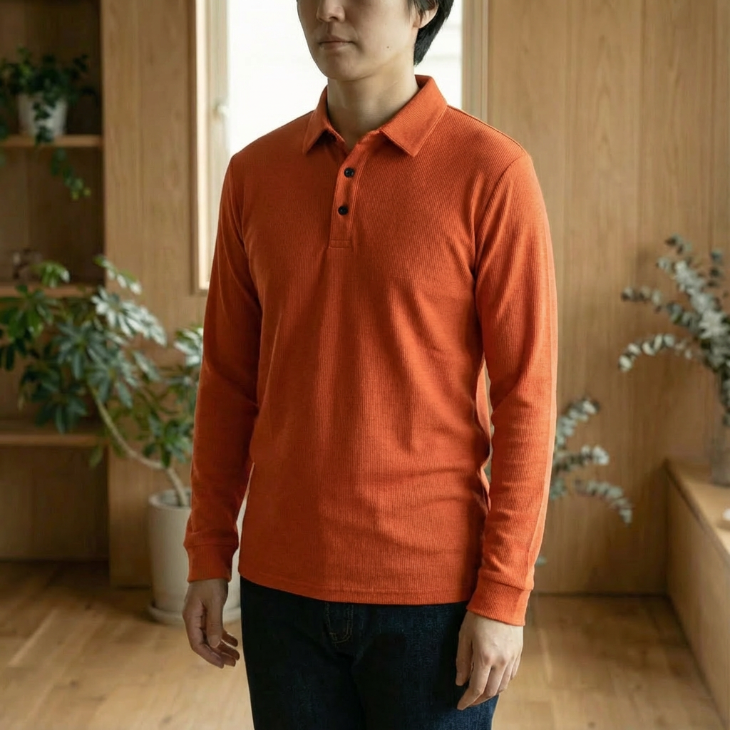 Polo homme piqué boutonné manches longues