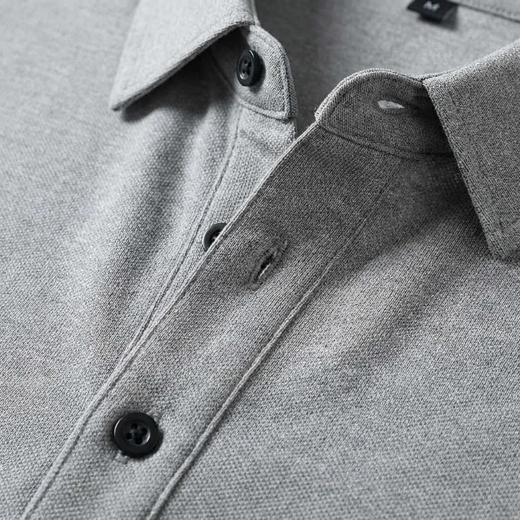 Polo homme piqué boutonné manches longues