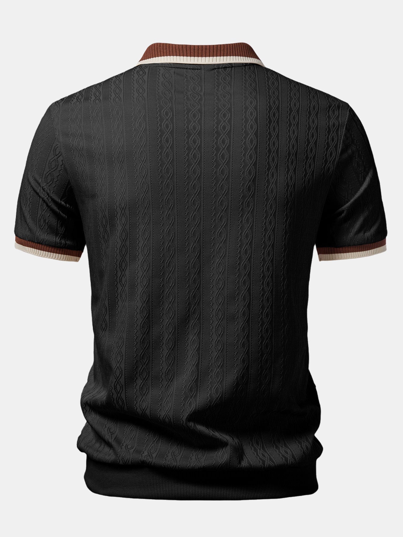 Polo homme texturé à col zippé contrasté
