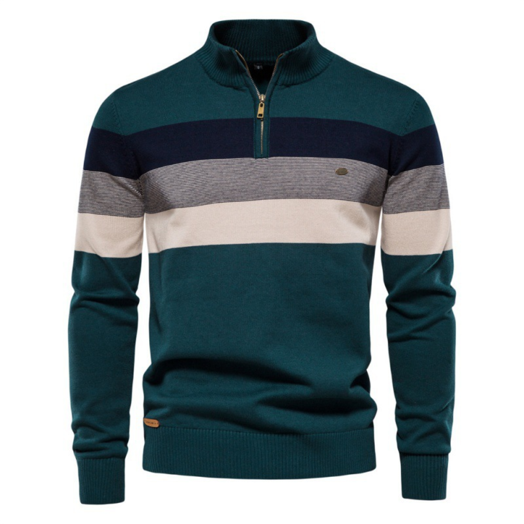 Pull homme à col zippé rayé