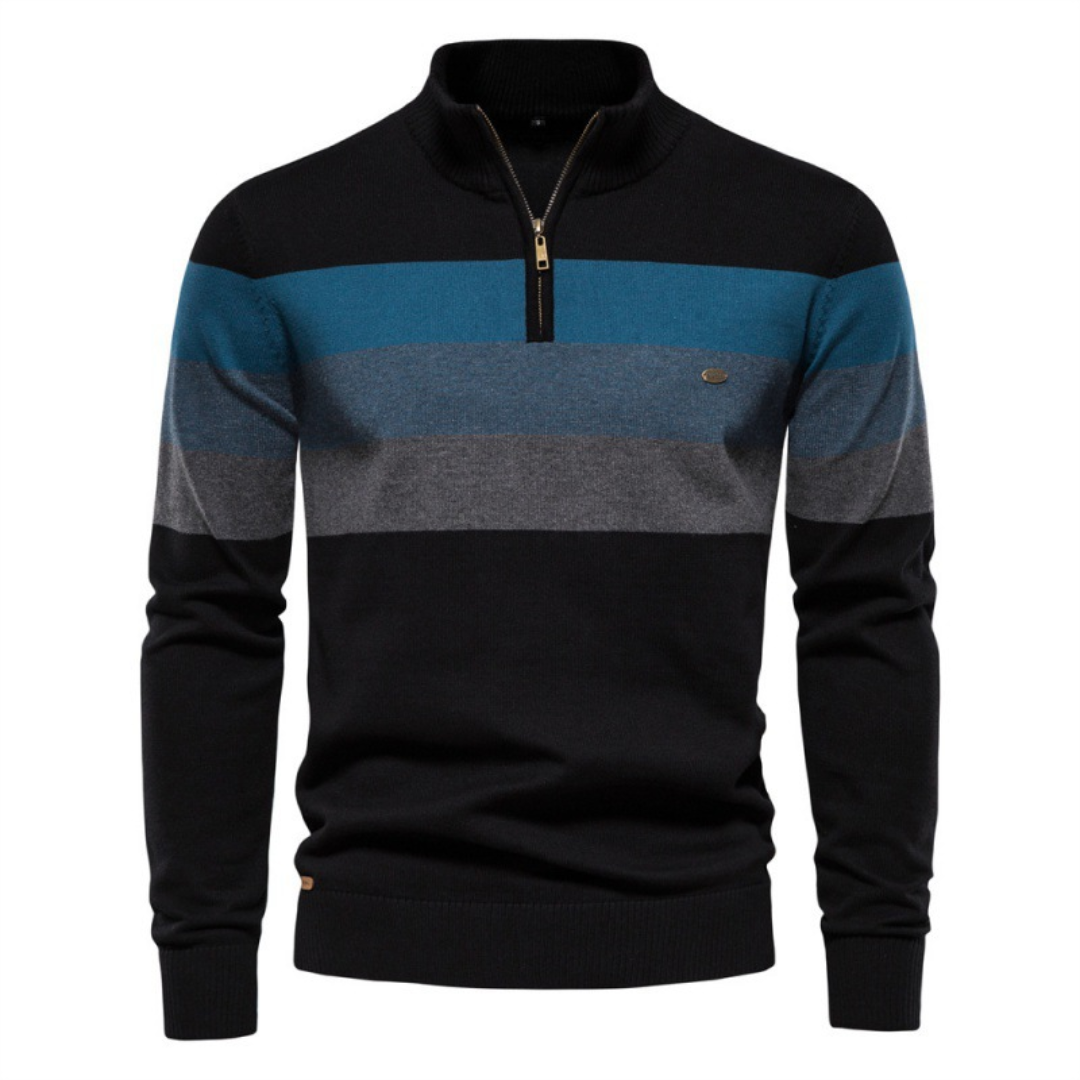Pull homme à col zippé rayé