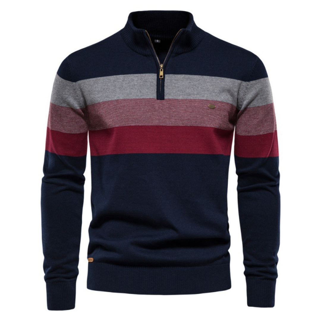 Pull homme à col zippé rayé