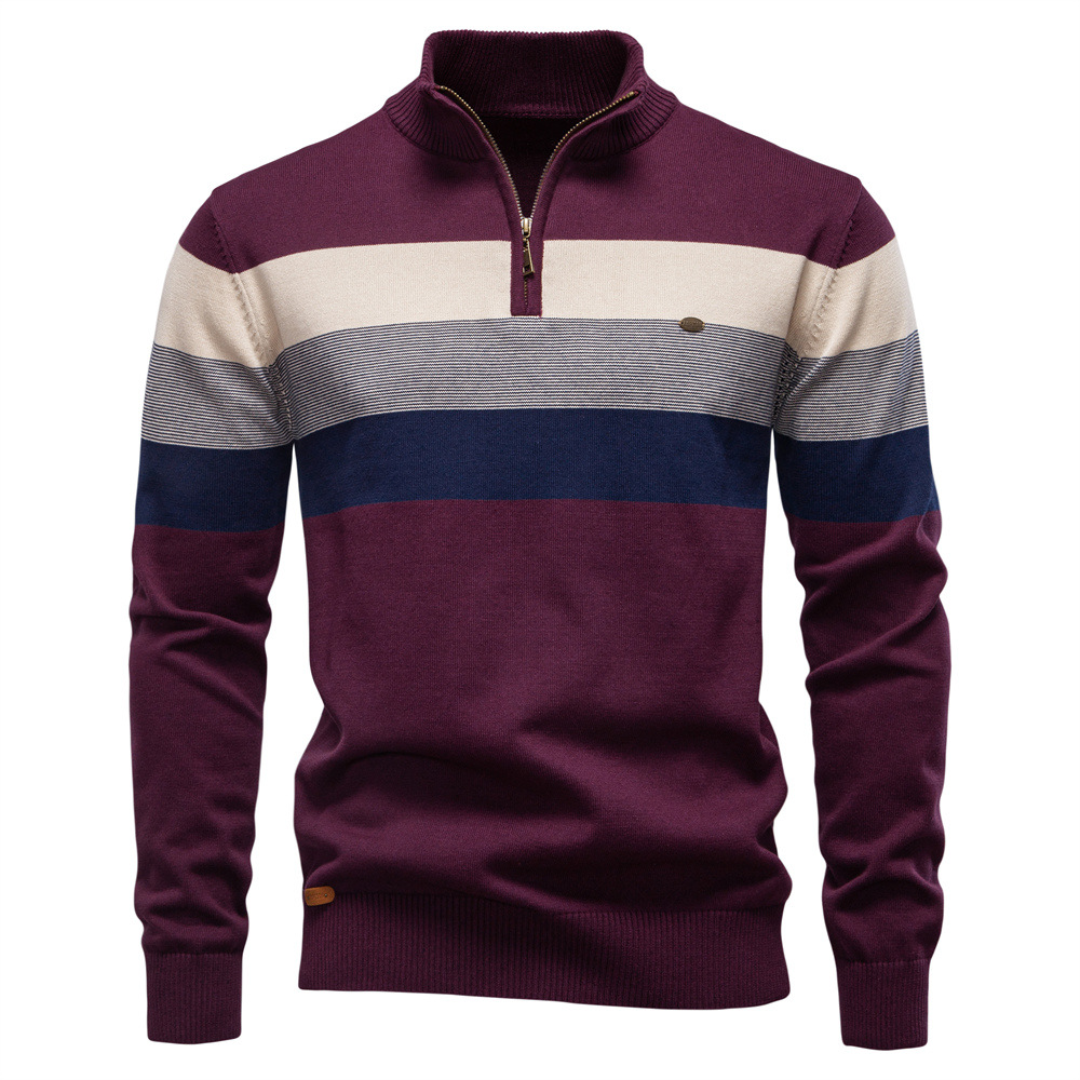 Pull homme à col zippé rayé