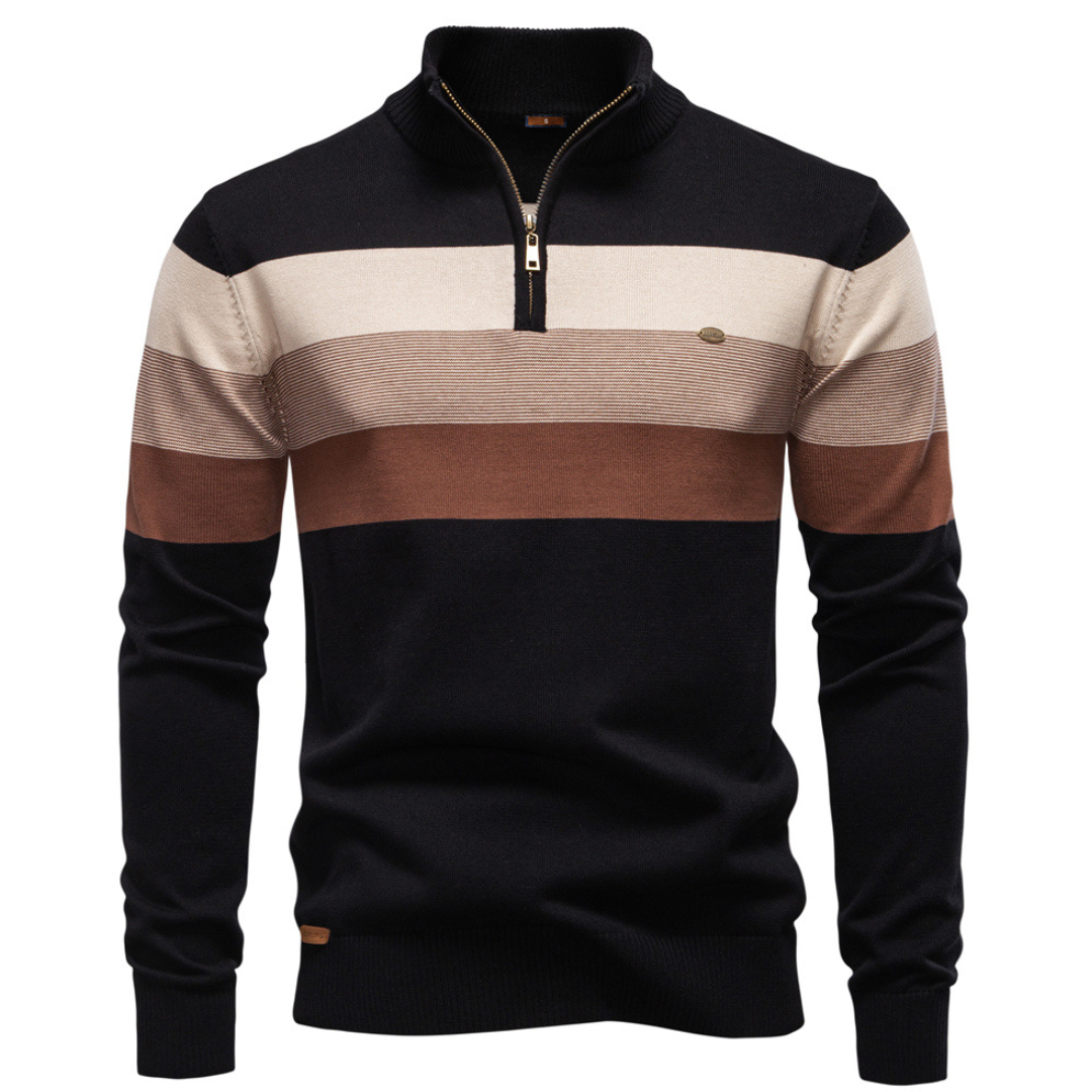 Pull homme à col zippé rayé