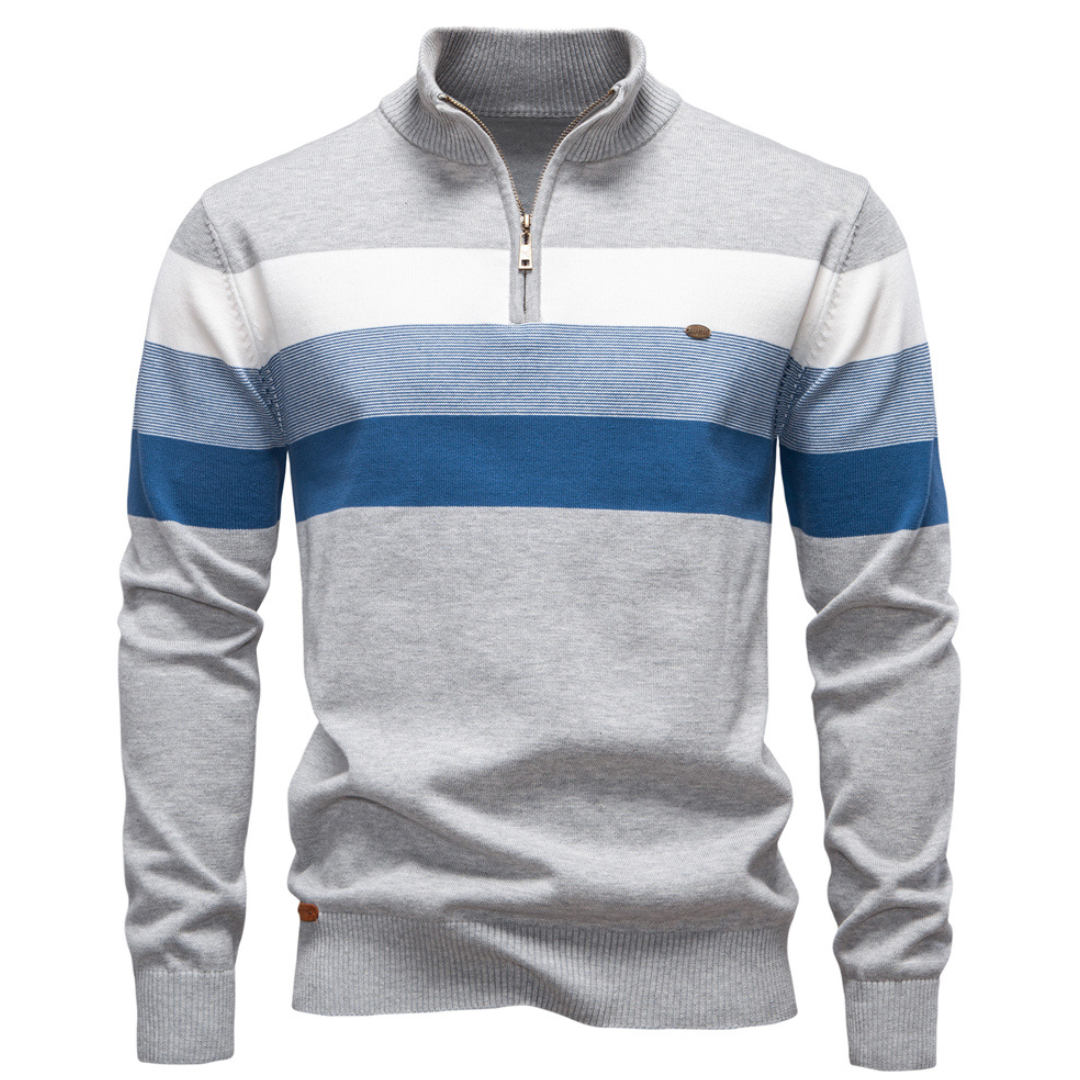 Pull homme à col zippé rayé