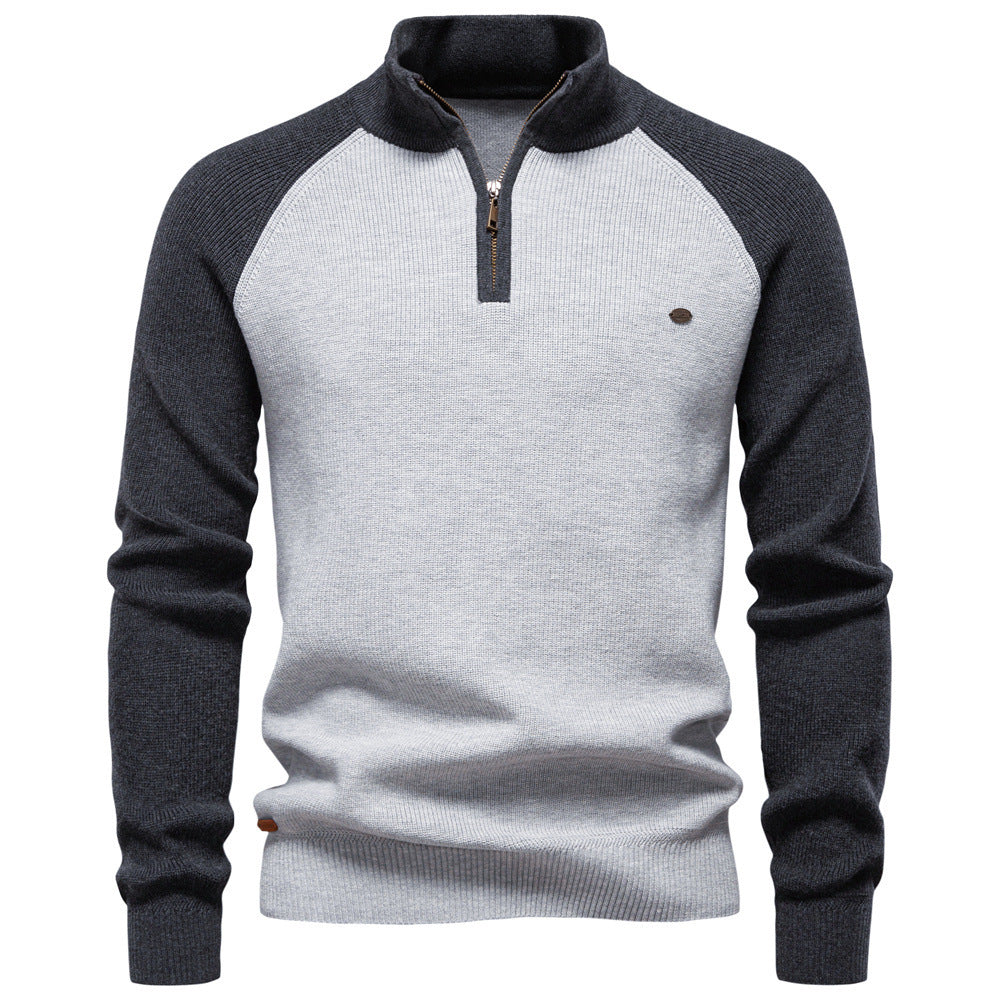 Pull homme bicolore demi-zip