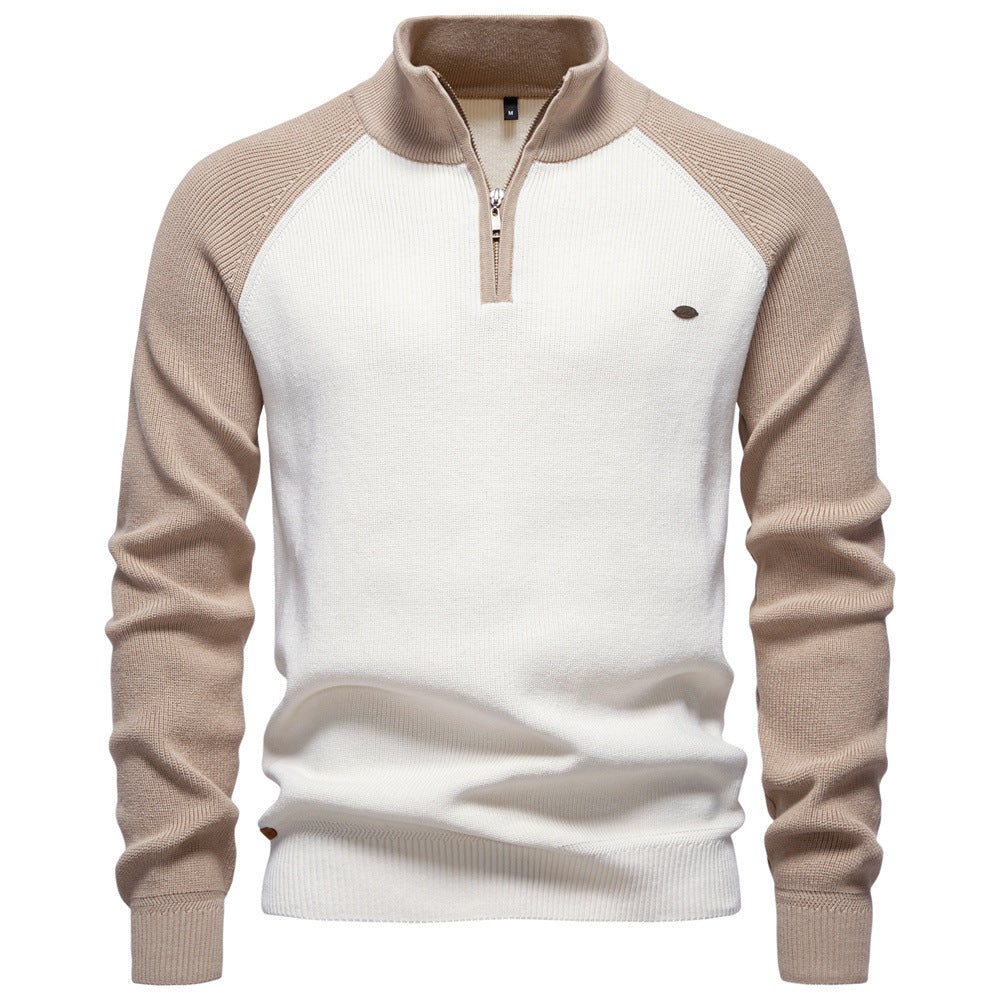 Pull homme bicolore demi-zip
