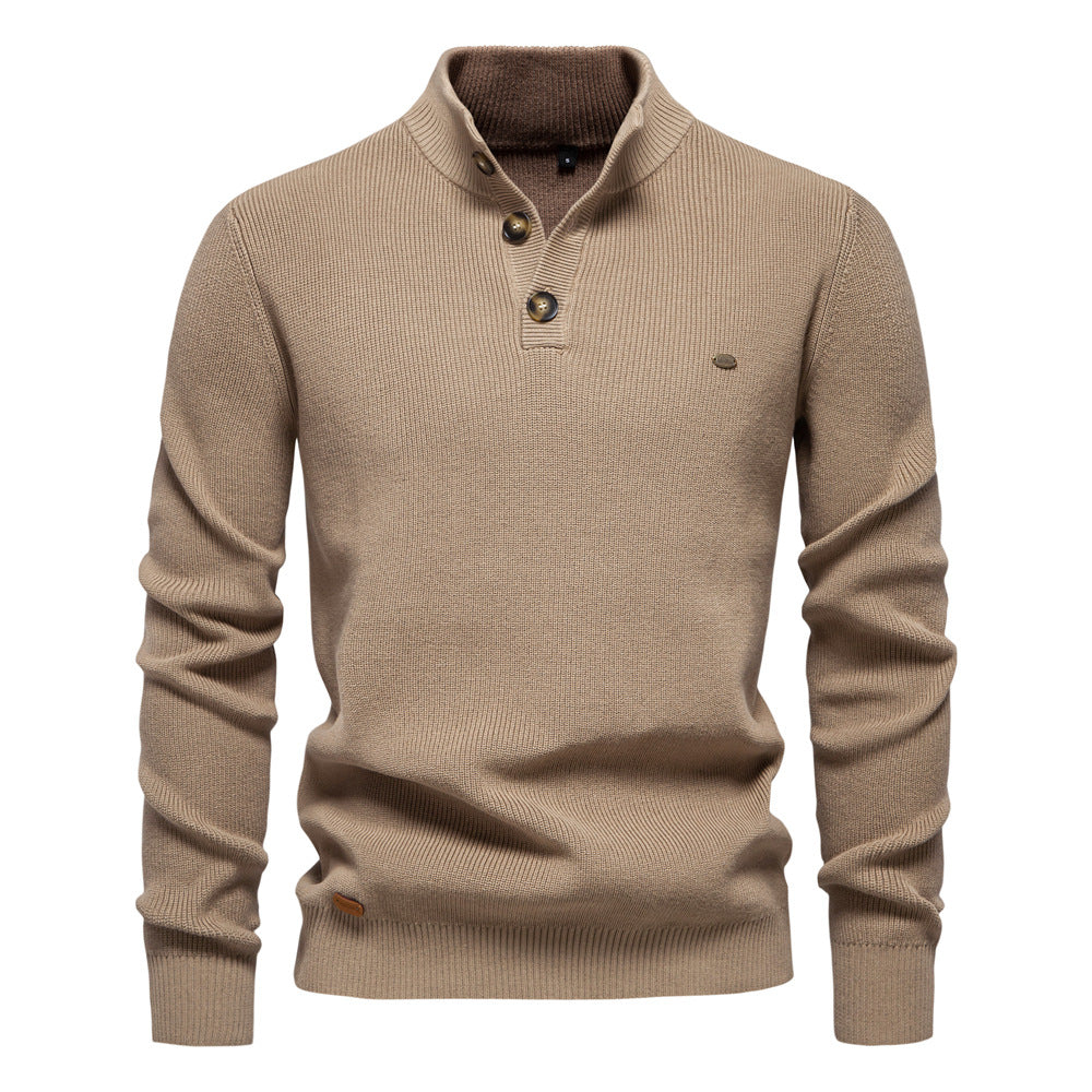 Pull homme boutonné col montant
