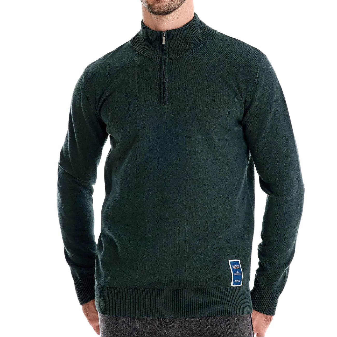 Pull homme col montant demi-zip
