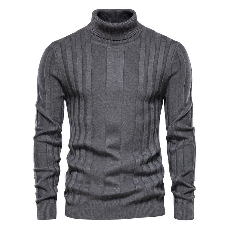 Pull homme col roulé côtelé