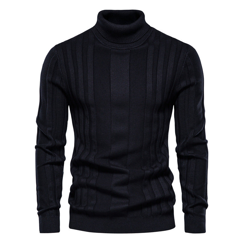 Pull homme col roulé côtelé