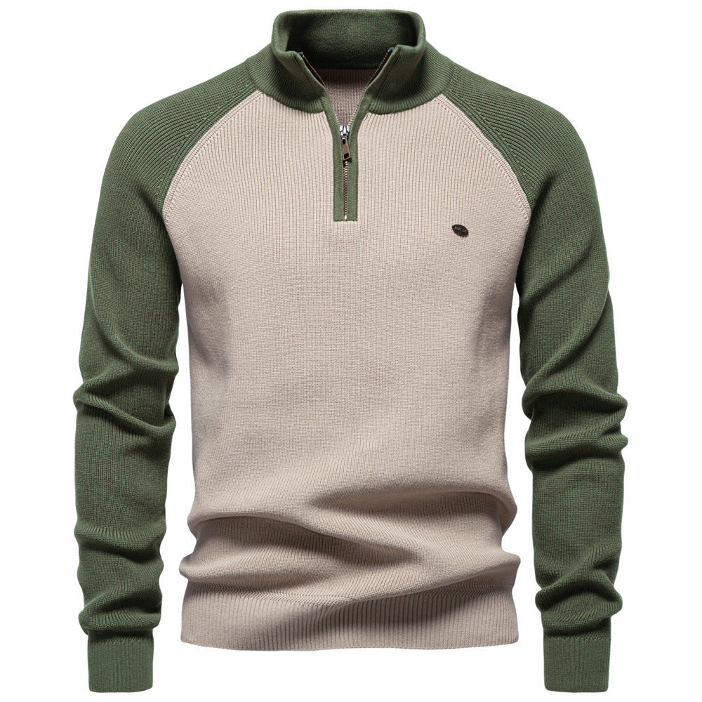 Pull homme demi-zip bicolore