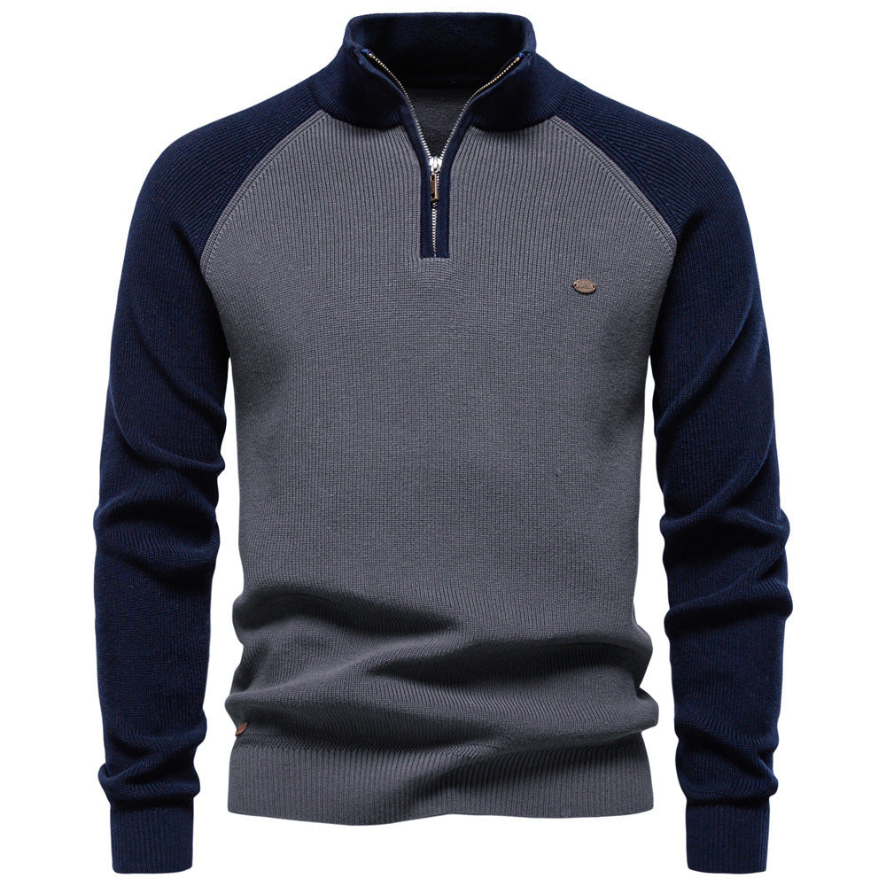 Pull homme demi-zip bicolore