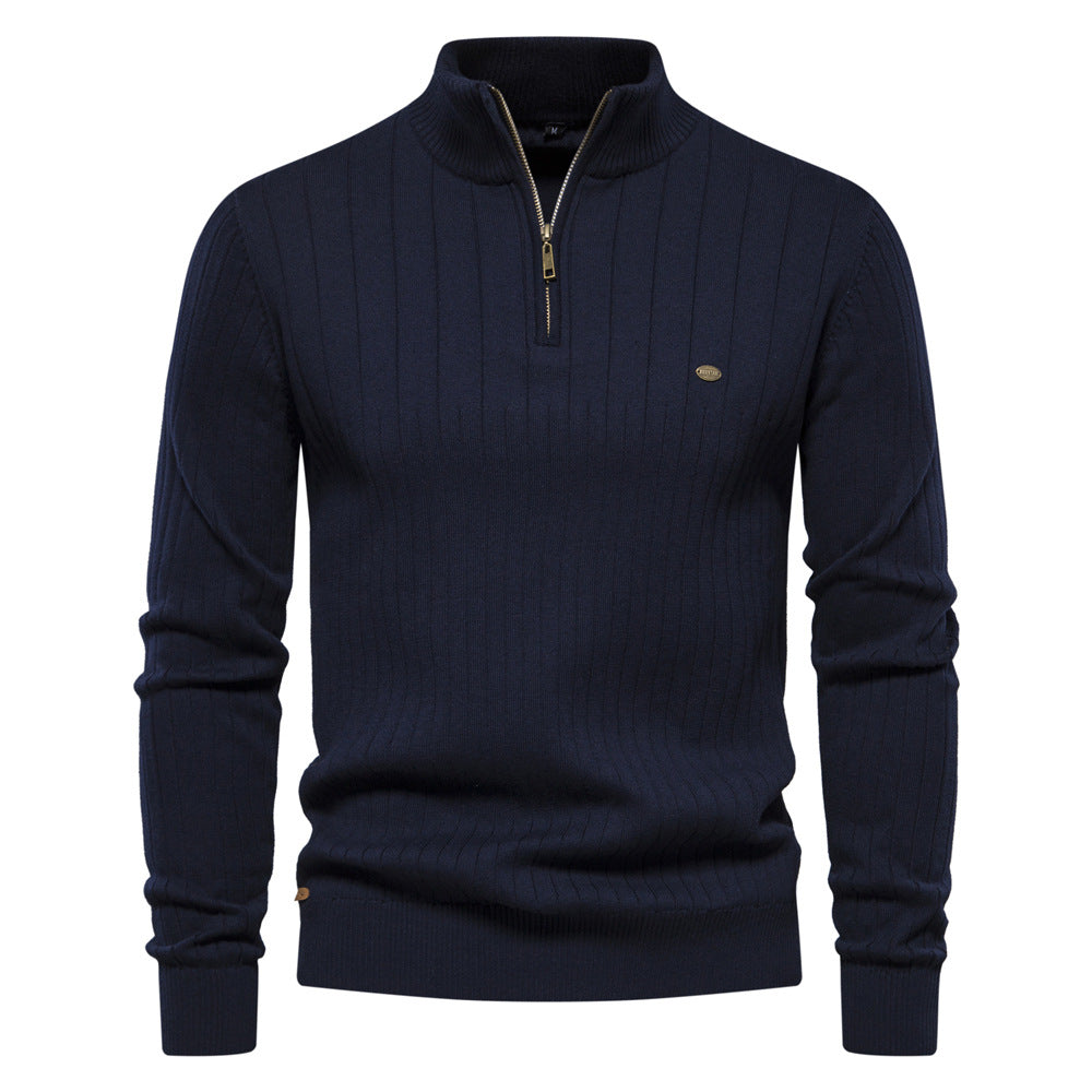 Pull homme demi-zip côtelé