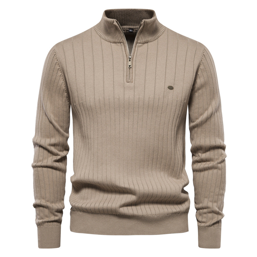 Pull homme demi-zip côtelé