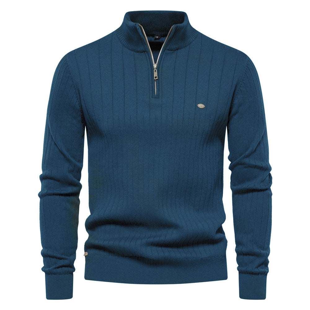 Pull homme demi-zip côtelé