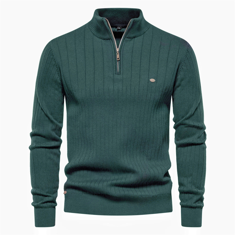 Pull homme demi-zip côtelé