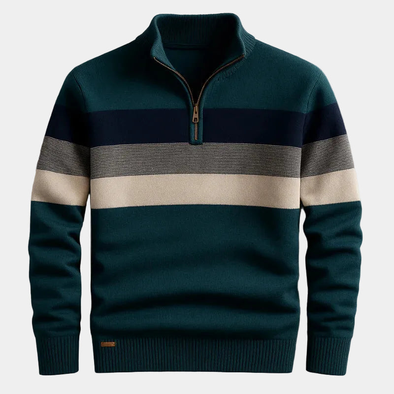 Pull homme demi-zip à rayures