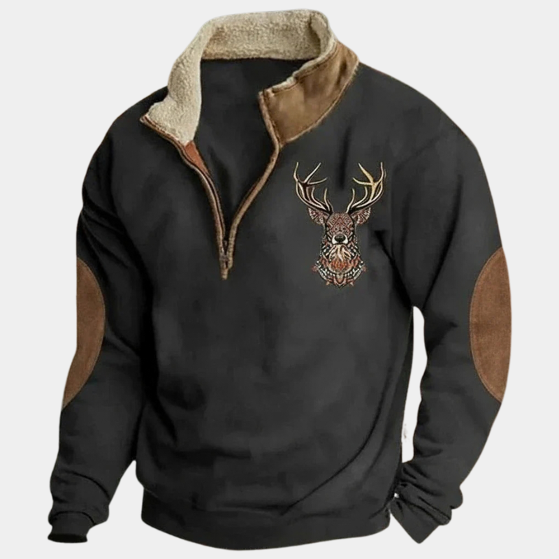 Pull homme doublé col montant demi-zip manches longues