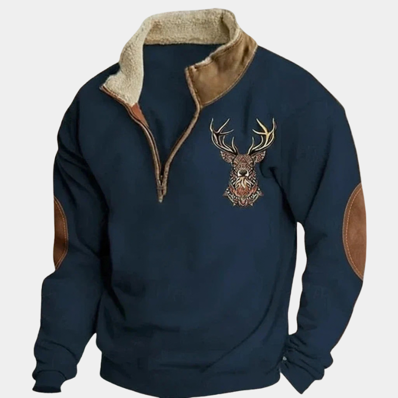 Pull homme doublé col montant demi-zip manches longues