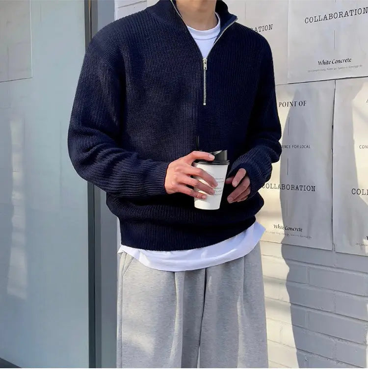 Pull homme en maille à col demi-zippé