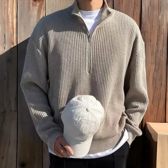 Pull homme en maille à col demi-zippé