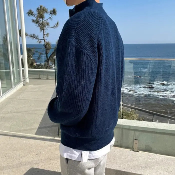 Pull homme en maille à col demi-zippé