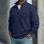 Pull homme gaufré demi-zip manches longues
